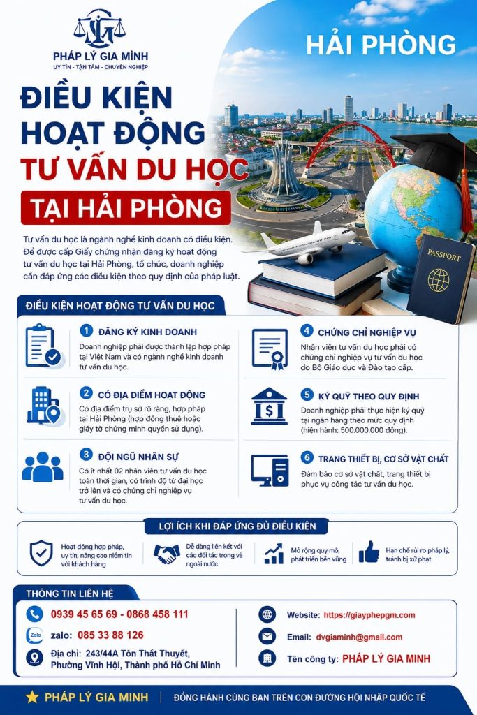 Xin giấy phép hoạt động tư vấn du học tại Hải Phòng – Hướng dẫn điều kiện, hồ sơ và quy trình mới nhất 3 Điều kiện hoạt động tư vấn du học tại Hải Phòng