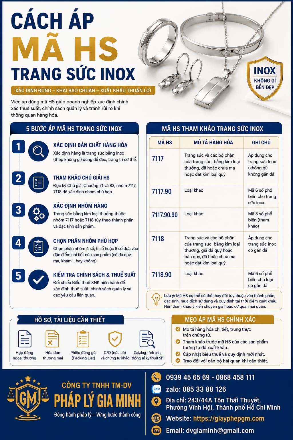 Cách áp mã HS trang sức INOX
